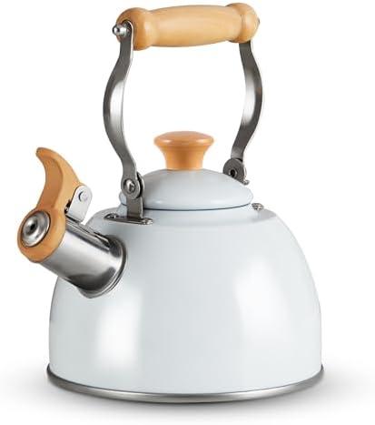 ROCKURWOK Tea Kettle, Tea Pot with Cool Touch Ergonomic Handle, Teapot Food Grade Stainless Steel, Tea Kettle Stovetop, Kettle Teapot, Whistling Tea Kettle, Small Tea Pot, 1.6 Quart (White)
