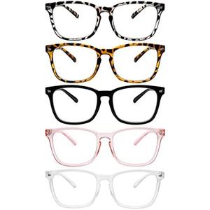 5 Pack Blue Light Blocking Reading Glasses Fashion Square Computer Readers for Women Men, Anti UV Ray Nerd Eyeglasses (5 Mix, +2.75)