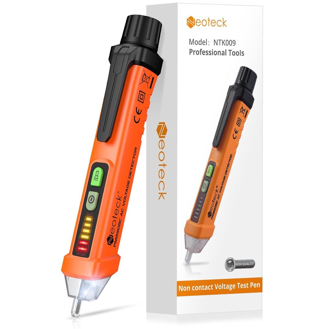 Neoteck Non-Contact AC Voltage Tester Pen, AC 12-1000V, LED Flashlight, Buzzer Alarm for Live/Null Wire Judgment (Yellow)