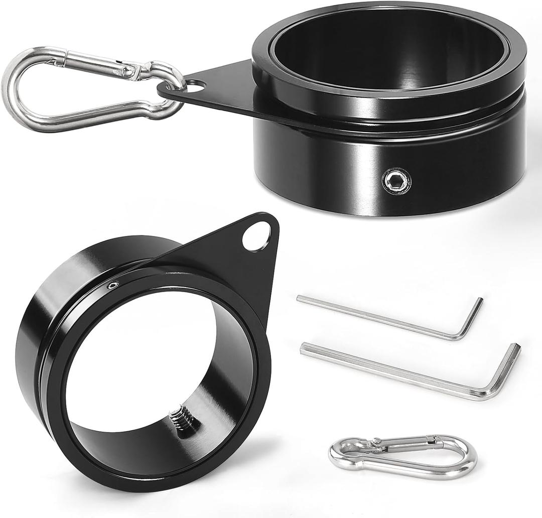 Anovo Flag Pole Rings, Aluminum Alloy Flagpole Rings 360 Rotating Anti Wrap Flag Mounting Ring, Spinning Flag Pole Clips with Carabiner (Black, 2 Inch -Pack of 2)