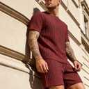 UOUA Mens Shorts Set Crewneck Short Sleeve T-Shirt & Shorts Twisted Texture 2 Piece Summer Outfits Casual Matching Sets, Medium