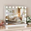 Vanity Mirror with Lights, 23"18" Large Hollywood Makeup Mirror with 15 Dimmable Bulbs, 3-Color Lighting, Dimmable, 10x Magnification, Desk Mirror, Bedroom (White)