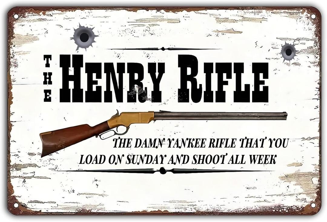 The Henry Rifle Decor Vintage Metal Tin Sign,Winchester Hunting Wall Art Rustic Tin Signs Metal Poster for Home Farmhouse Bar Cafe Pub Garage Man Cave Room 12 x 8 Inch