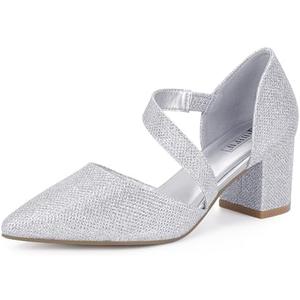IDIFU IN2 Women's Pumps Closed Toe Strappy Heels Low Block Chunky Heels Dressy Wedding Bride Prom Business Dress Shoes for Women Comfortable Formal Pointed Toe Short Heels 6.5