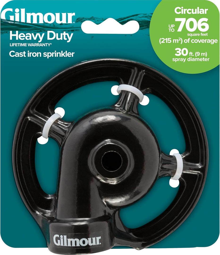 Gilmour 360 Degree Spot Sprinkler, Cast Iron Metal Garden Sprinkler for Small Areas, 760 Sq Ft Circular Sprinkler for Gardens and Flowerbeds