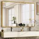 HARRITPURE 48"x30" Framed Bathroom Mirror for Wall Rectangle Mirror Aluminum Alloy Frame Wall-Mounted for Farmhouse Entryway Bedroom Living Room Gold (48"L x 30"W)