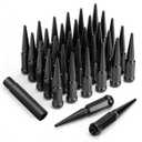M14x1.5 Spike Lug Nuts, 32PCS 14mmx1.5 Spike Lug Nuts Wheel Accessories with 1 Socket Key, Compatible with F-ord F-250 F-350 G-MC Sierra 2500 Sierra 3500 Ram 2500 Ram 3500 (Black)