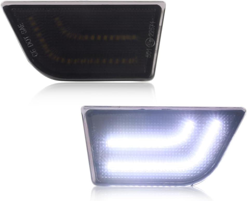 Front Side Marker Light Compatible with Fo-rd Maverick 2022 2023 2024 2025, [DOT] [IP67 Waterproof] White LED Sidemarker Lamp, Replace OEM #FO2550149, 1 Pair, Smoked Lens