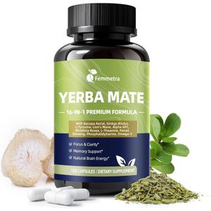 2 x Yerba Mate Capsules - Yerba Mate Complex Supplement for Focus, Memory & Energy Support - Mate Tea Alternative with Natural Caffeine, Portable & Easy to Use - 60 Servings