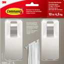 Command 10 lb Satin Nickel Curtain Rod Hooks, 2 Hangers and 4 Strips, No Drilling Home Decor and Room Decor, Use with Rod Diameters 0.5-0.75"