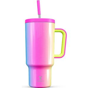 Meoky 40oz Tumbler with Handle, Leak-proof Lid and Straw, Insulated Coffee Mug Stainless Steel Travel Mug, Keeps Cold for 34 Hours or Hot for 10 Hours (Carnival)