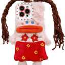 Funny Phone Case Compatible with iPhone 13 Pro,Cute DIY Braids Furry Winter Warm Fluffly Case Camera Protetor Shockproof Girls Women Kids Case for iPhone 13 Pro(Sausage Mouth Girl)