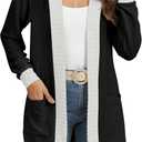 YSYOKOW Women Long Sleeve Open Front Cardigan Casual Lightweight Long Cardigans Loose Knit Outwear with Pockets (Black, XL)