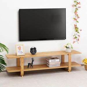 HollyHOME Bamboo TV Stand with Storage for TVs up to 65'', Modern Entertainment Center with 2 Open Shelf, Accent Media Console Table for Living Room, Bedroom, 55"(L)