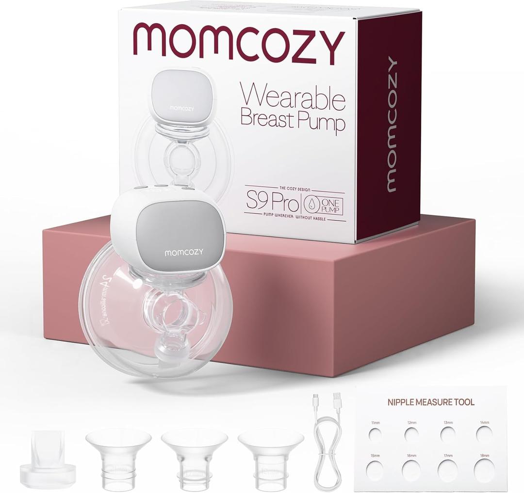 Momcozy S9 Pro Upgraded Wearable Breast Pump, Hands-Free Design with Extended Battery Life & LED Display, Double Electric Portable Pump with 2 Modes & 9 Levels, 24mm, 1 Pack, Gray