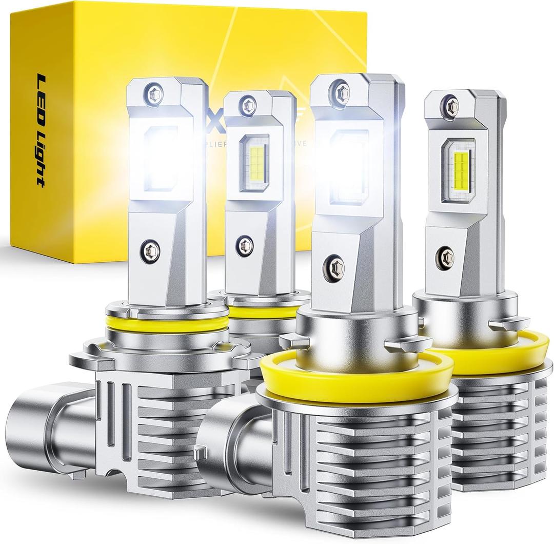 AUXITO H11 9005 LED Bulbs, 900% Brighter HB3 H8 H9 Light Bulbs, Plug N Play, Long Lifespan, No Flicker 99% Compatibility, 4PCS