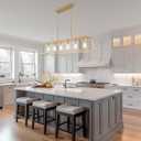6-Light Gold Chandeliers for Dining Room | Modern Kitchen Island Light Fixture | Rectangle Chandelier for with Clear Glass Shade | Apply to Dining Room Light fixtures Over Table