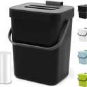 Countertop Compost Bin - 1.3 Gallons Hanging Small Trash Can with Lid for Kitchen Bathroom, Under Sink Kitchen Trash Can, Indoor Counter Compost Bucket with Lid, 5L(Black)