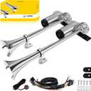 FARBIN Dual Trumpet Air Horn, 12V Train Horn for Truck with 2 Air Compressors,178dB Loud Horns for Any 12V Vehicles Trucks Pickups SUV Lorrys Boats (Silver Integrated Trumpet with Button)