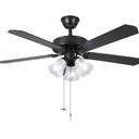 52 Inch Indoor Ceiling Fan with Pull-Chain and LED Light Bulbs Base, Traditional 3-Speeds Reversible Blades Ceiling Fan (Black)