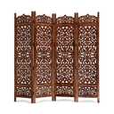Lightnpro 4 Panel Blossom Wooden Room Divider 72" x 72" Hand-Carved Folding Privacy Screen, Pre-Assembled Decorative Partition for Living Room, Bedroom, Office Boho & Farmhouse Home Décor