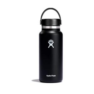 Hydro Flask Water Bottle - Insulated Stainless Steel - Wide Mouth Flex Lid, Non Spill, Leakproof and Refillable in 32 Oz Black