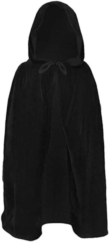 Kids Halloween Christmas Costumes Cape Velvet Hooded Cosplay Party Cloak Devil Witch Wizard Robe (Black)