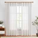 jinchan Weslie White Linen Curtains for Bedroom Vintage Floral Farmhouse Curtains 90 Inches Long Linen Drapes for Living Room Embroidered Light Filtering Drapes Rustic Cottagecore Off White 2 Panels