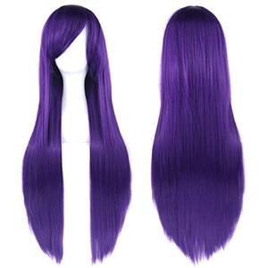 IMISSU 80cm Long Straight Natural Hair Cosplay Wigs with Bangs Colorful Halloween Costume Party Wig for Girl (Dark Purple)