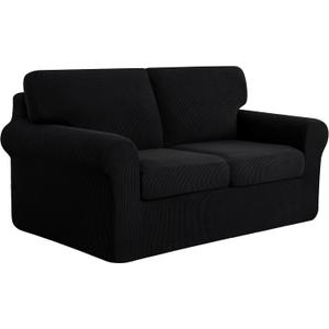 SUBRTEX 5 Pieces Stretch Sofa Slipcover Sets Couch Cover Sets Backrest Cushion Covers Furniture Protector Collection Set for Oversize Sofa Loveseat Chair Slip Covers(Medium, Black)
