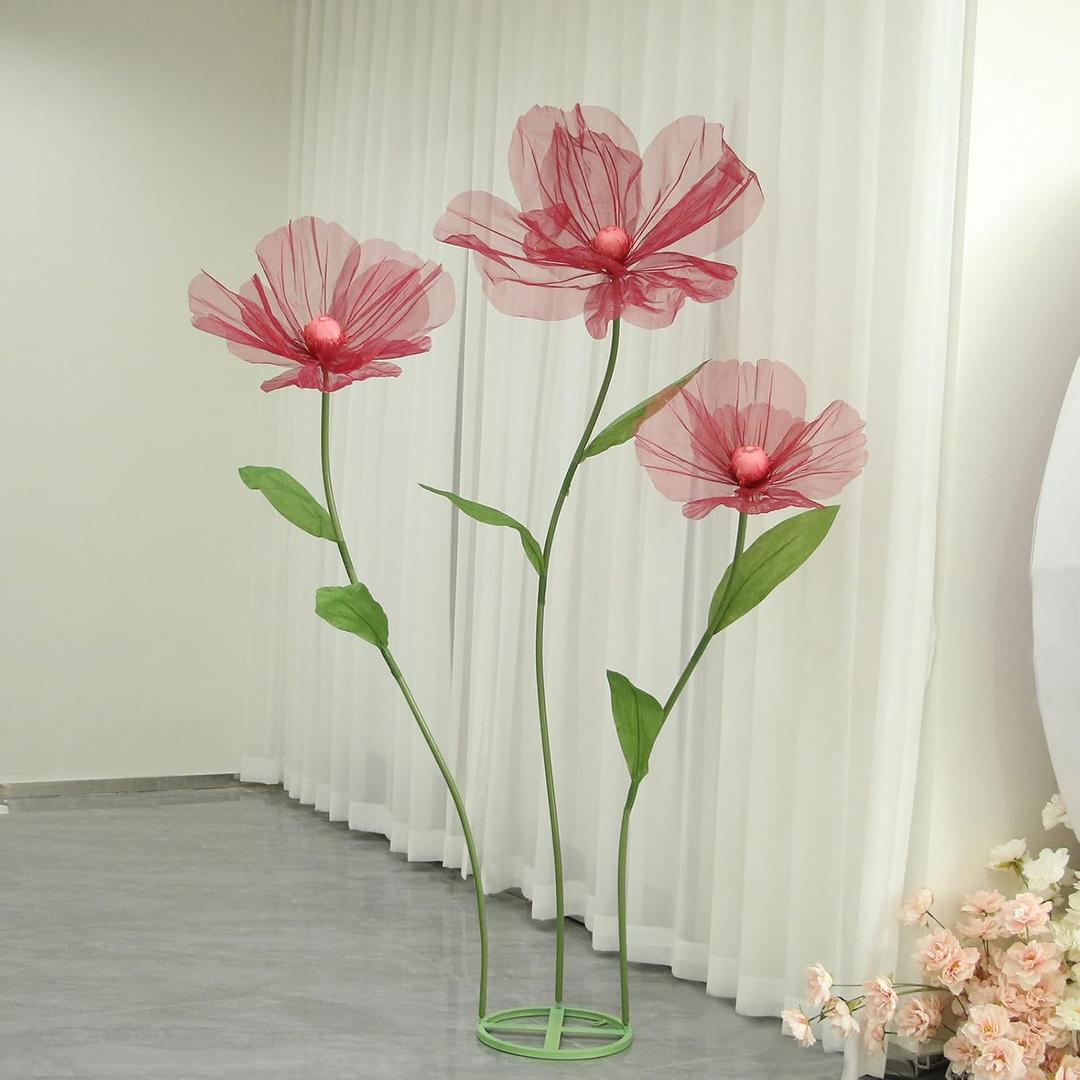 Giant Flowers for Decoration,Wedding Reception Essential Decoration,5.6 Ft Tall Artificial Silk Flower,Party Banquet Background Decor,Home DecorRed