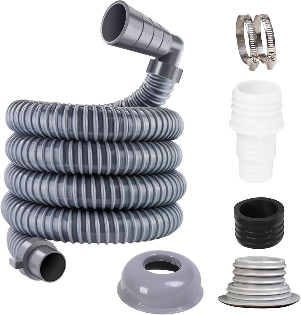 10ft Washing Machine Drain Hose,Universal Elbow Washer Drain Hose Extension Kit, 32.5mm/1.28" Large Diameter Washer Hose with 1 Adapter, 2 Clamps, 1 Seal Plug+Cap(3m) (9.84 ft)