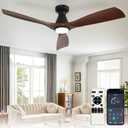 Depuley 52-Inch Ceiling Fans with Lights: Walnut 3 Blade Flush Mount Low Profile Ceiling Fan for Bedroom - Dimmable Indoor Outdoor Fan with Remote APP Control Ultra Quiet DC Motor Timer