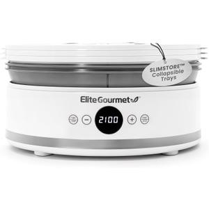 Elite Gourmet EFD329WD Digital Food Dehydrator with 5 BPA Free SlimStore Collapsible Trays for Compact Storage, Adjustable Timer and Temperature Controls, Jerky, Herbs, Fruit, Veggies, Snacks, White