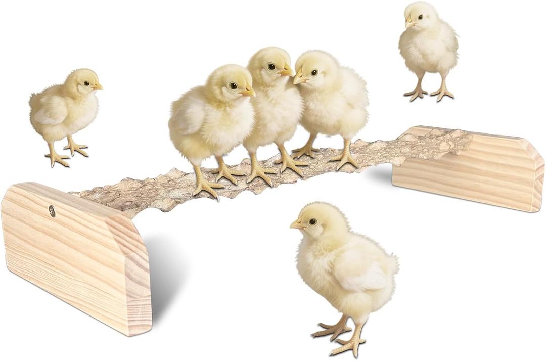 Natural Textured Wood Baby Chicken Roosting Perch - Poultry Perch Toy for Chick/Bird, Easy Install Chick Roost for Brooder Box/Coop Accessories