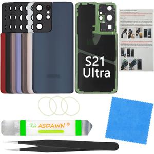Galaxy S21 Ultra Replacement Back Glass Cover with Pre-Installed Camera Lens + Repair Tool Kit for Samsung Galaxy S21 Ultra 5G SM-G998 All Carriers (Phantom Navy)
