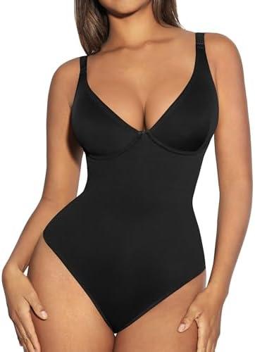 FeelinGirl Shapewear Bodysuits for Women Tummy Control Body Suits Deep V Neck Thong Body Shaper XL
