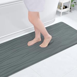 Buganda Memory Foam Bathroom Rug Mat 47x17, Extra Soft and Absorbent Bath Mats, Non-Slip and Machine Washable Bath Rugs for Bathroom Floor,Tub and Shower, Grey
