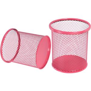 uxcell 2Pcs Mesh Pencil Holder, Metal Pen Cup Desk Organizer Makeup Brush Cup Holder for Home, Office, Classroom(Red)