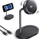 THREEKEY Charging Station, for MagSafe Charger with 180 Rotation, Qi2 15W Fast Charging Pad with Dual-Sided Magnets, Magnetic Wireless Charger Stand for iPhone 16-12 Series/Airpods (TZH103 Black)