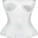 SHYMMUO Satin Corset Tops for Women Strapless Bustier Sweetheart Neckline Boned Bodice Bridal Lingerie Party Clubwear (Small, White)