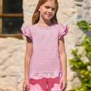 Yousify Girls 2 Piece Short Sets Kids Summer Outfit Flutter Sleeve Shirts Ruffle Short Sleeve Top and Shorts with Pocket (Pink)