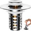 Pack of 2,  Ideandrain Upgraded Bathroom Sink Stopper Drain Strainer for 1.1-1.45 Inch, Brass Bullet Core, All Metal Cover, Pop Up Stainless Steel Drain Filter with Basket Hair Catcher, Slant Bore