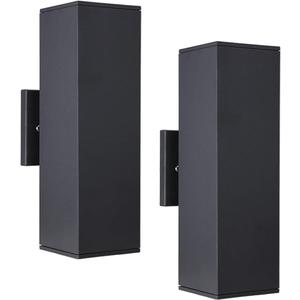 Cerdeco 2 Pack Aluminum Modern Outdoor Wall Light, 13" Exterior Up Down Light Fixtures,Black Front Door Wall Lighting with E26 Sockets [ETL Listed]