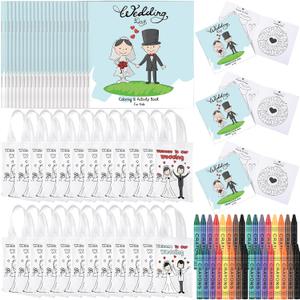 Tenceur 24 Set Wedding Activities for Kid Include 12 Coloring Books 96 Crayons 12 Activities Favors Gift Bags for Wedding Table Party Game Reception