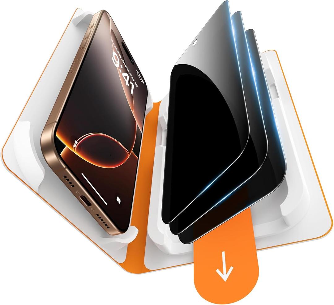 2 x GolbinBox 3-Pack Privacy Screen Protector for iPhone 15/16 6.1 Inch,Military-Grade Shatterproof Anti-Spy HD Tempered Glass with Installation Tray,Dust and Bubble Free,9H Hardness,Anti - Fingerprint