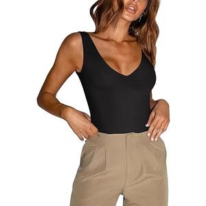 REORIA Butsmooth® Women’s Trendy Sexy Plunge Deep V Neck Sleeveless V Backless Going Out Tank Bodysuits Tops XXL