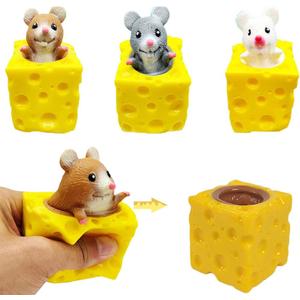 3PCS Animal Squishes Toys with Cheese Cup Squishies Cute Mice Squeeze Toys for Kids Cheese Squirrel Cup Fidget Toys for Adults Anxiety ADHD Stress Relief Toy Birthday Party Favors