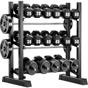 3-Tier Adjustable Dumbbell Rack, Heavy-Duty Weight Rack for Home Gym, Space-Saving Weight Storage Rack for Dumbbells, Kettlebells, Barbells & Plates (Rack Only)