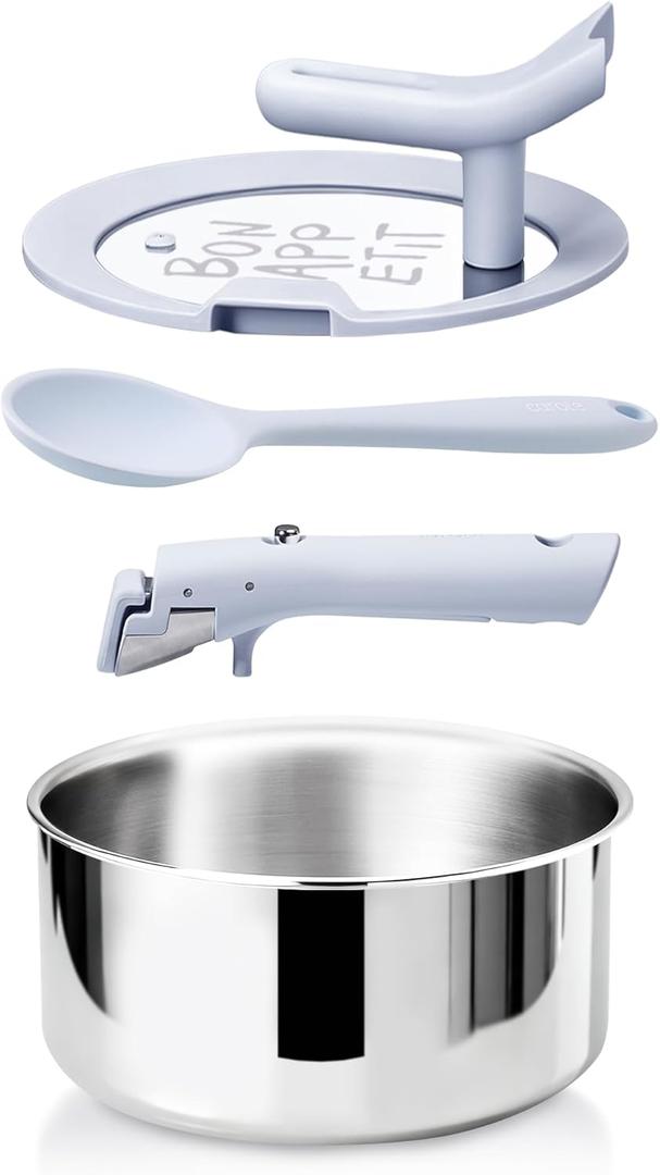 CAROTE 4QT Stainless Steel Sauce Pan with Stand-Up Lid, Nonstick Stainless Steel Pot with Detachable Handle, Non Toxic Kitchen Saucepan, Induction Kitchen Cookware, Oven Safe to 600°F